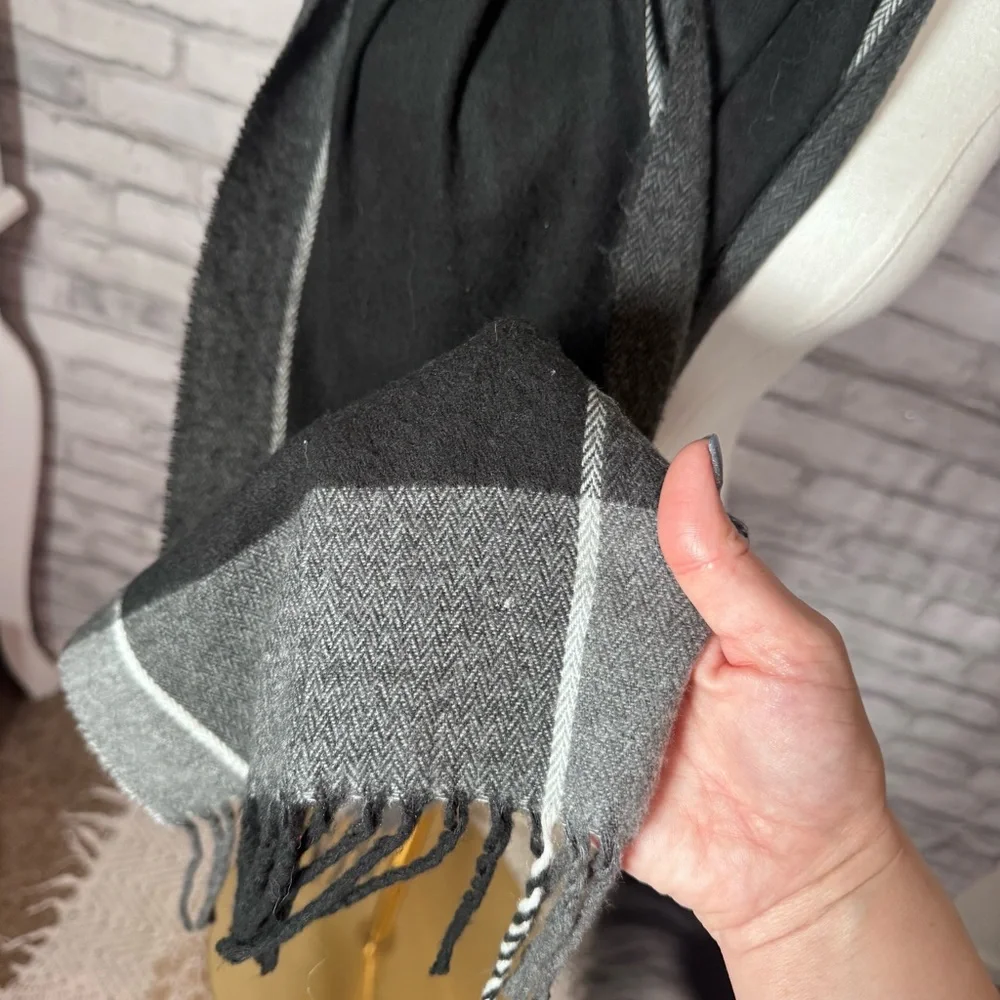 Soft Black and Gray Contemporary Fringed Scarf